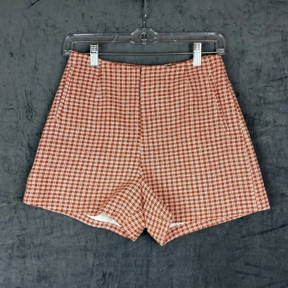 Altar'd State High Waist Plaid Shorts - Red and White